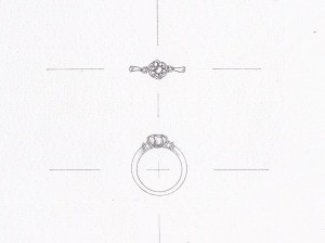 婚約指輪、エンゲージリング、ダイヤモンド、オーダーメイド,デザイン画