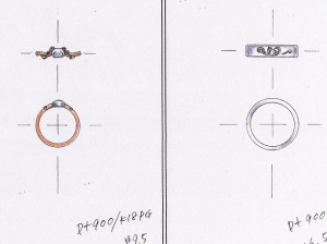 デザイン画、リラックマモチーフ、マリッジリング、オーダーメイド