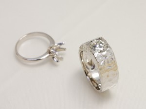 旧枠と完成画像、ダイヤモンド、リフォーム、婚約指輪リフォーム