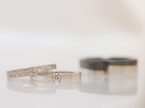 ウエディングリング3点、マリッジリング、エンゲージリング、ダイヤモンド、婚約指輪、結婚指輪、パヴェ、オーダーメイド、セットリング