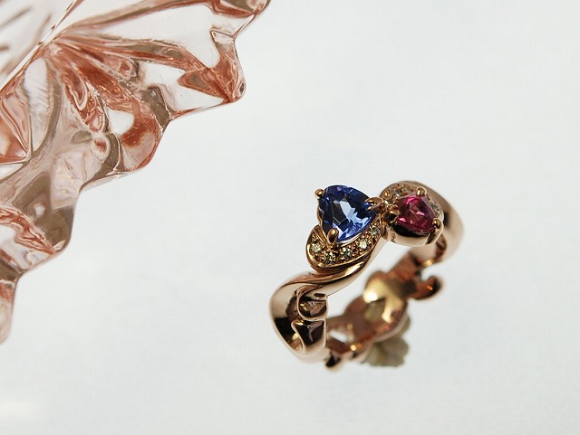 リフォーム159-ハートカットのタンザナイトとピンクトルマリンのピンク  