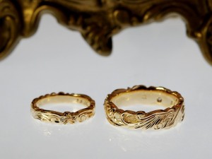 結婚指輪、マリッジリング、Ｋ１８/イエローゴールド、オーダーメイド、ハワイアン