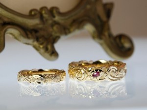 結婚指輪、マリッジリング、Ｋ１８/イエローゴールド、オーダーメイド、ハワイアンジュエリー